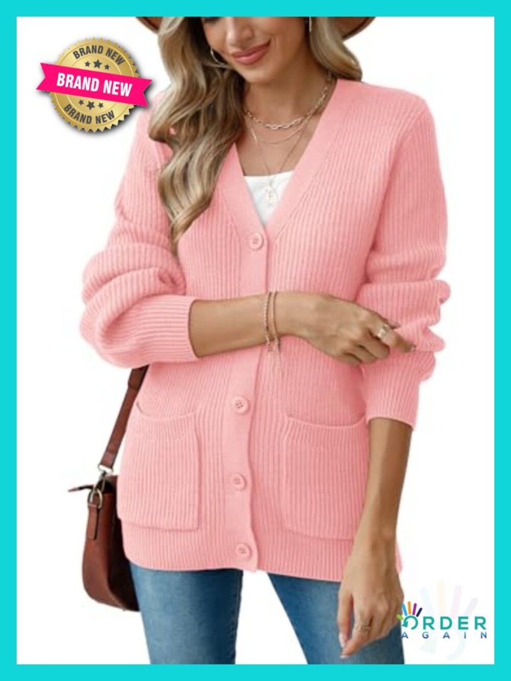 Chunky Knit Cardigan Long Sleeve V Neck Button Up Pocket Sweater Coat - Picture 2 of 6